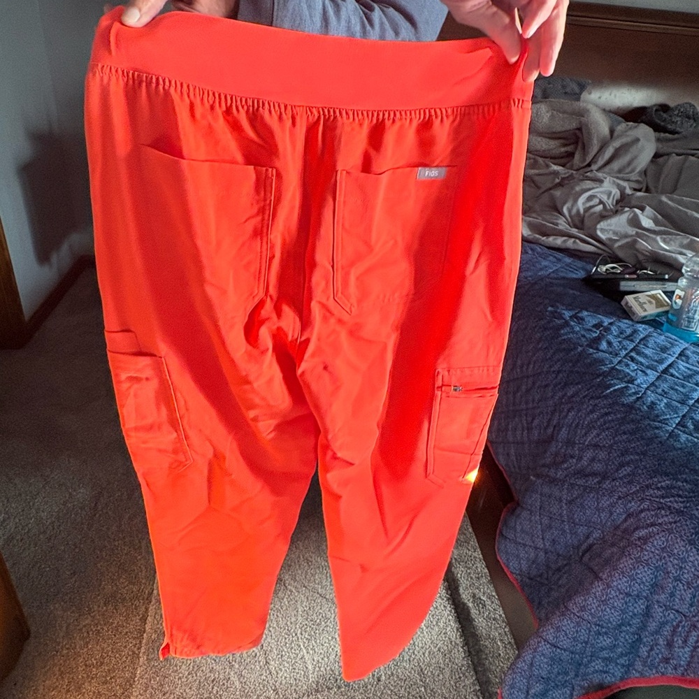 Figs Neon Orange Cargo Scrub Pants